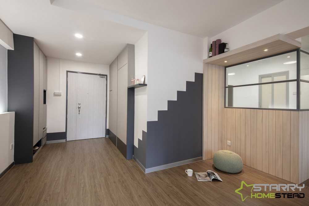 Scandinavian Entryway with Shoe Cabinets and Doors