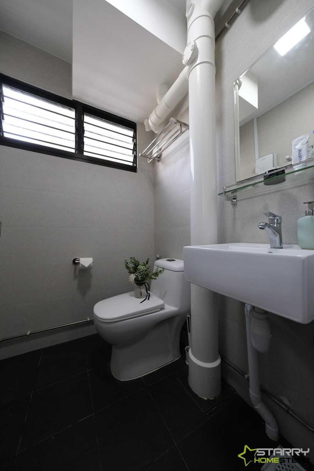 Scandinavian Bathroom with Mirror and Vanity Counter