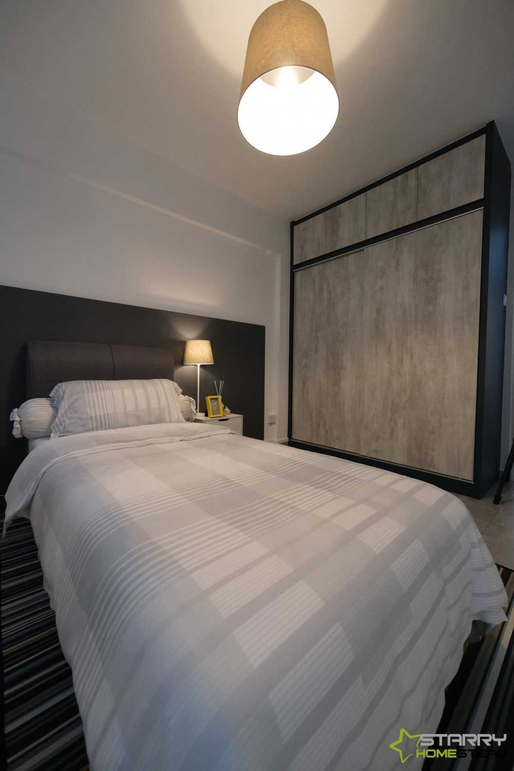 Scandinavian Bedroom with Wardrobe and Bed