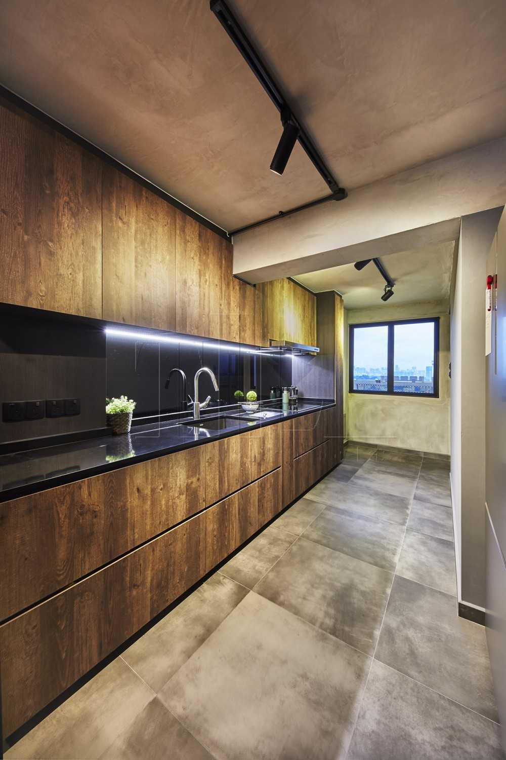 Industrial Kitchen with Countertop and Cupboard
