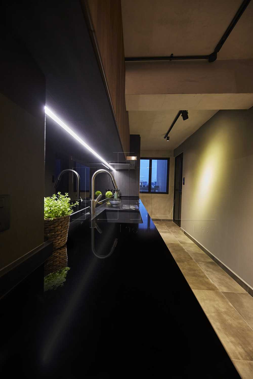 Industrial Kitchen with Countertop and Cove Lighting