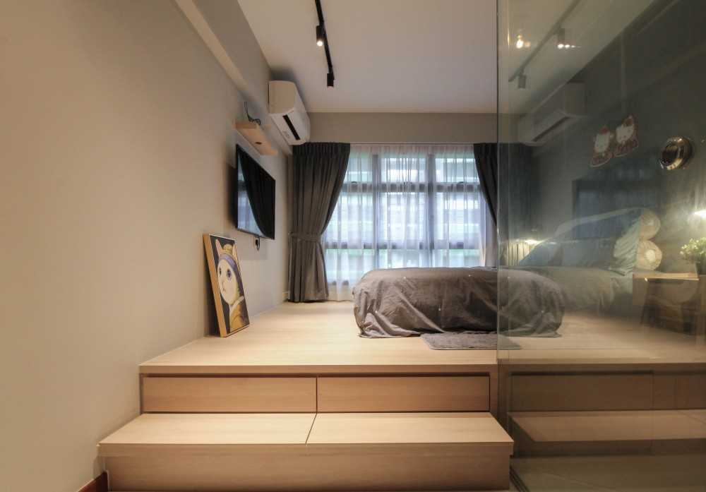 Contemporary Bedroom with Platform Bed and Vinyl Flooring