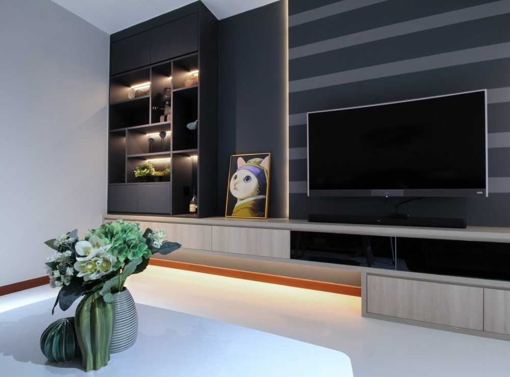 Contemporary Living Room with TV Console and Feature Wall
