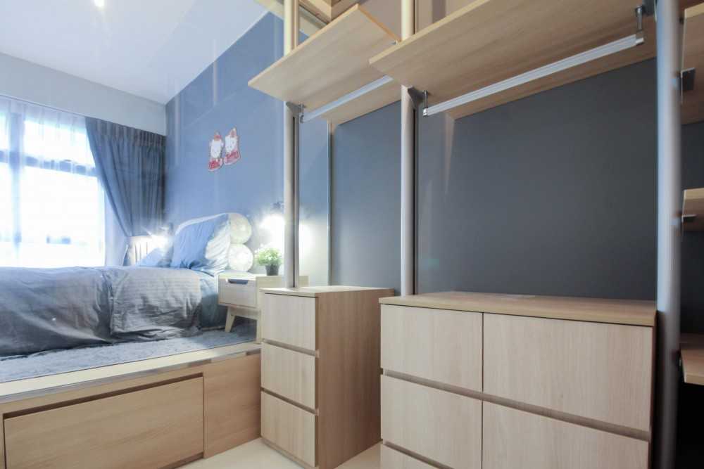 Contemporary Bedroom with Platform Bed and Vinyl Flooring
