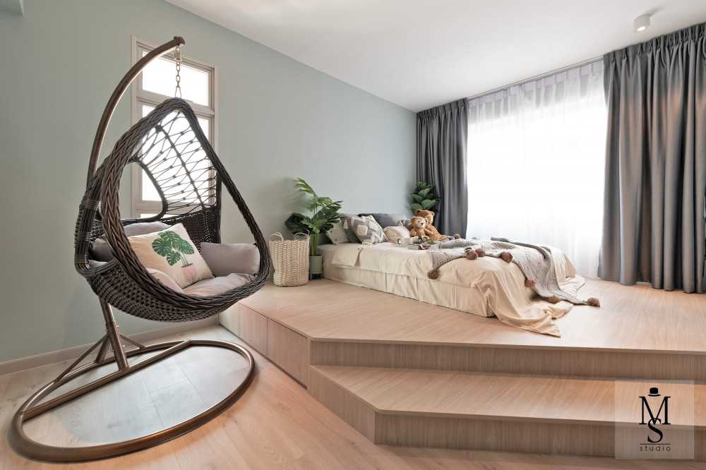 Scandinavian Bedroom with Platform Bed and Built-in Bed