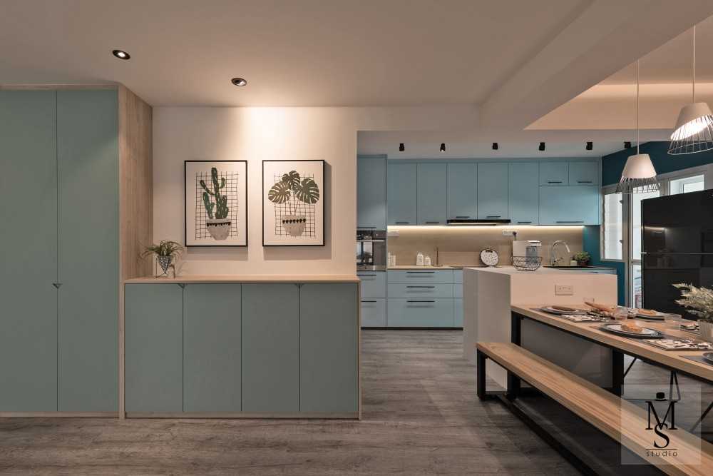 Scandinavian Kitchen with Countertop and Vinyl Flooring