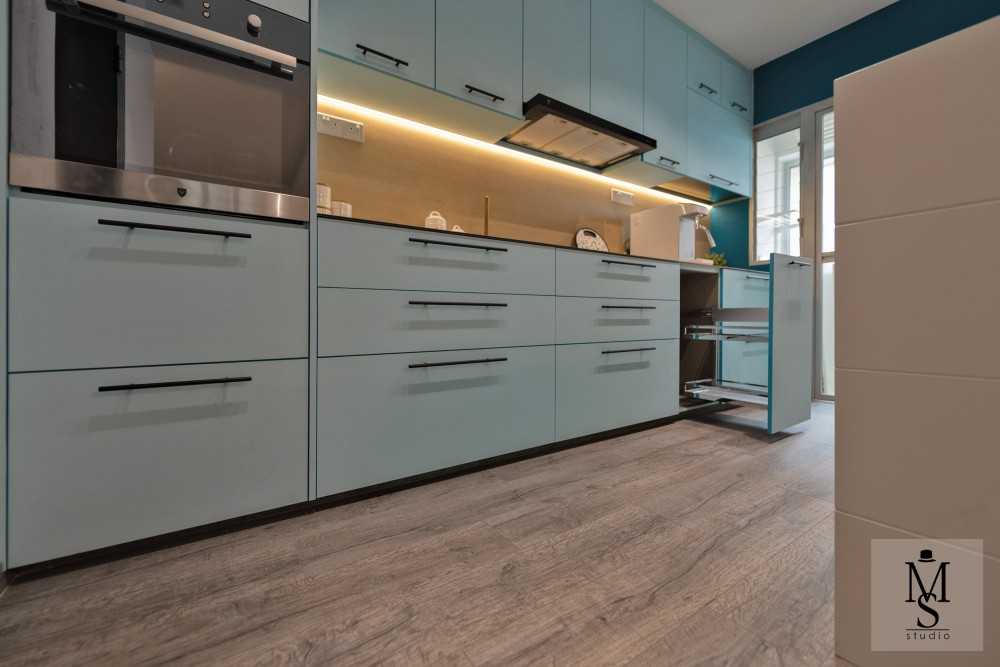 Scandinavian Kitchen with Countertop and Vinyl Flooring