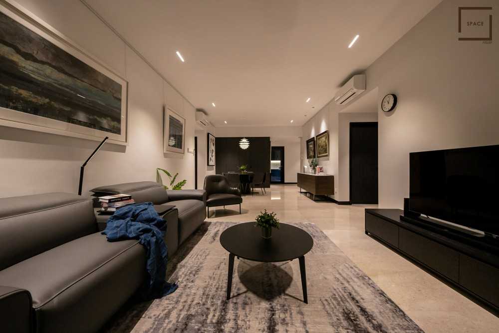 Minimalist Living Room with TV Console and Ceiling Light