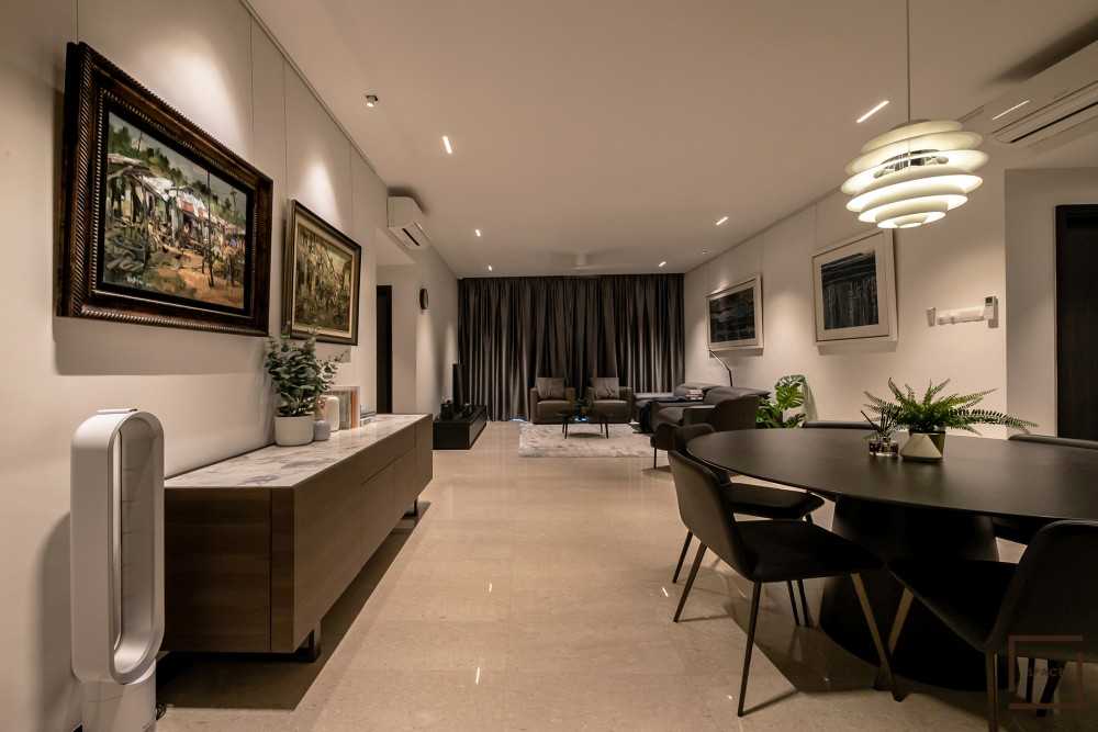Minimalist Living Room with TV Console and Drop Light