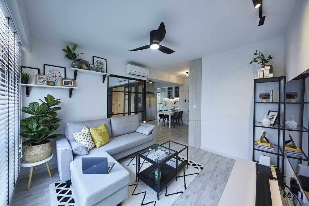 Minimalist Living Room with Ceiling Fan and Sofa