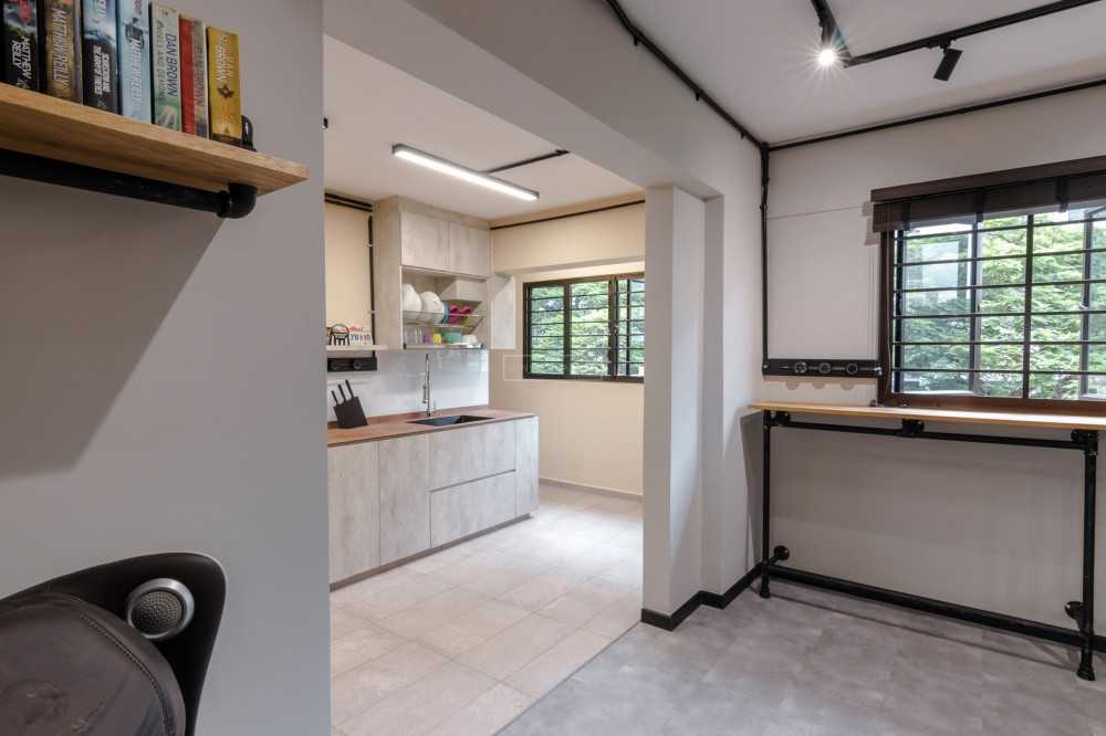 Industrial Dining Room with Countertop and Window Grille