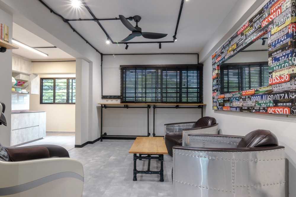 Industrial Dining Room with Mirror and Window Grille
