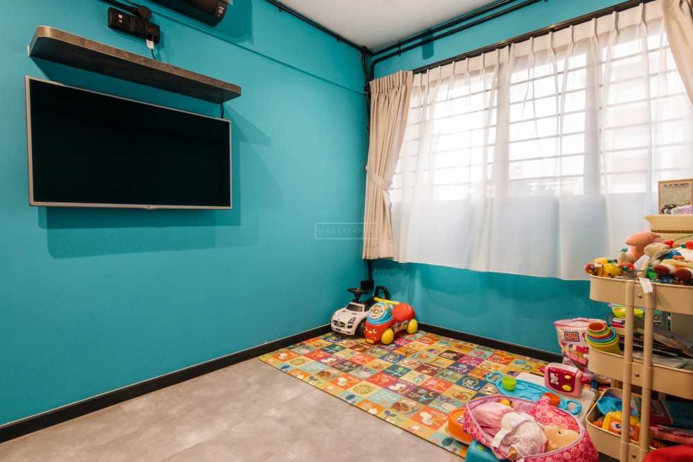 Industrial Bedroom with Curtain and TV