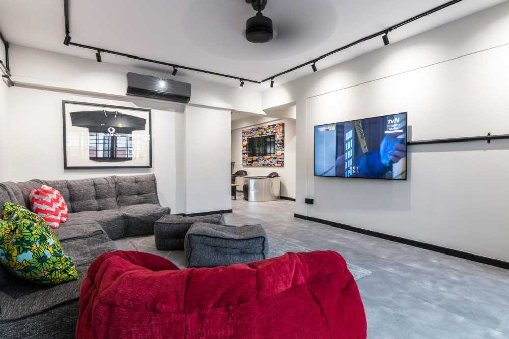 Industrial Living Room with Vinyl Flooring and Sofa