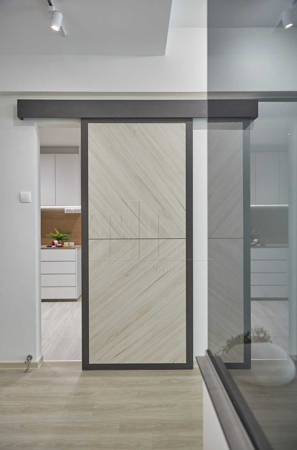 Scandinavian Kitchen with Vinyl Flooring and Herringbone Tiling