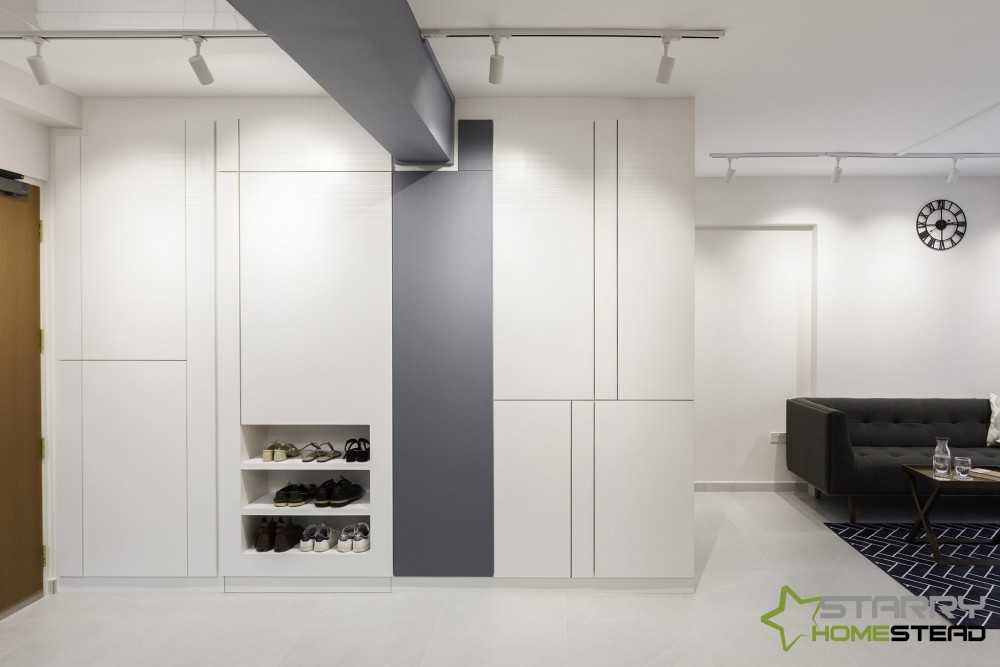 Contemporary Entryway with Shoe Rack and Storage Cabinets