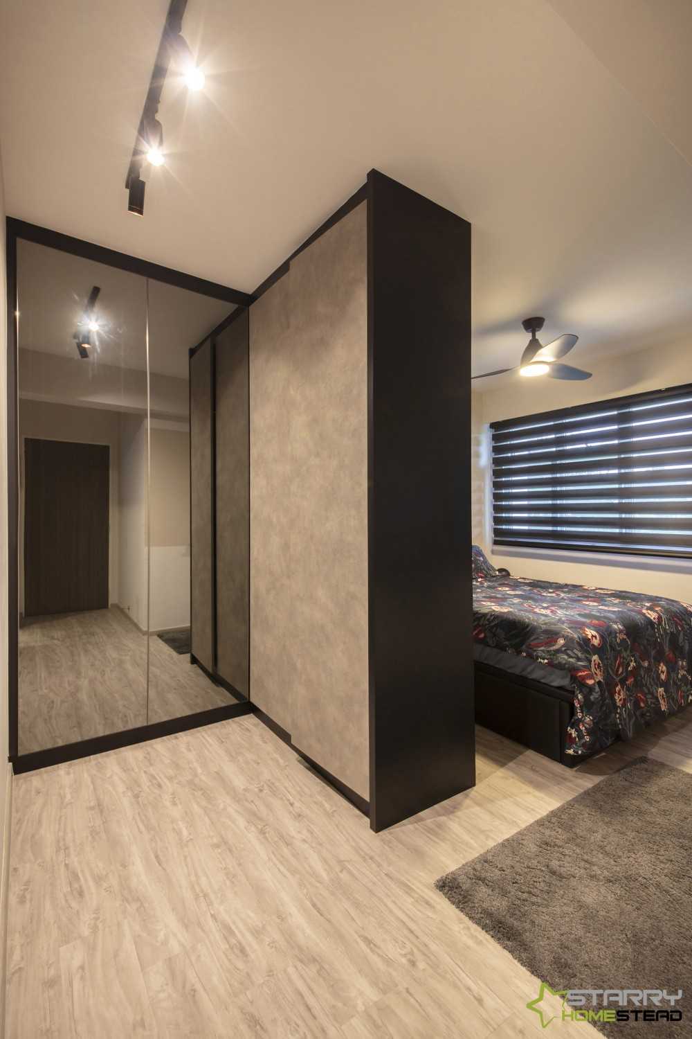 Industrial Bedroom with Roller Blinds and Bed
