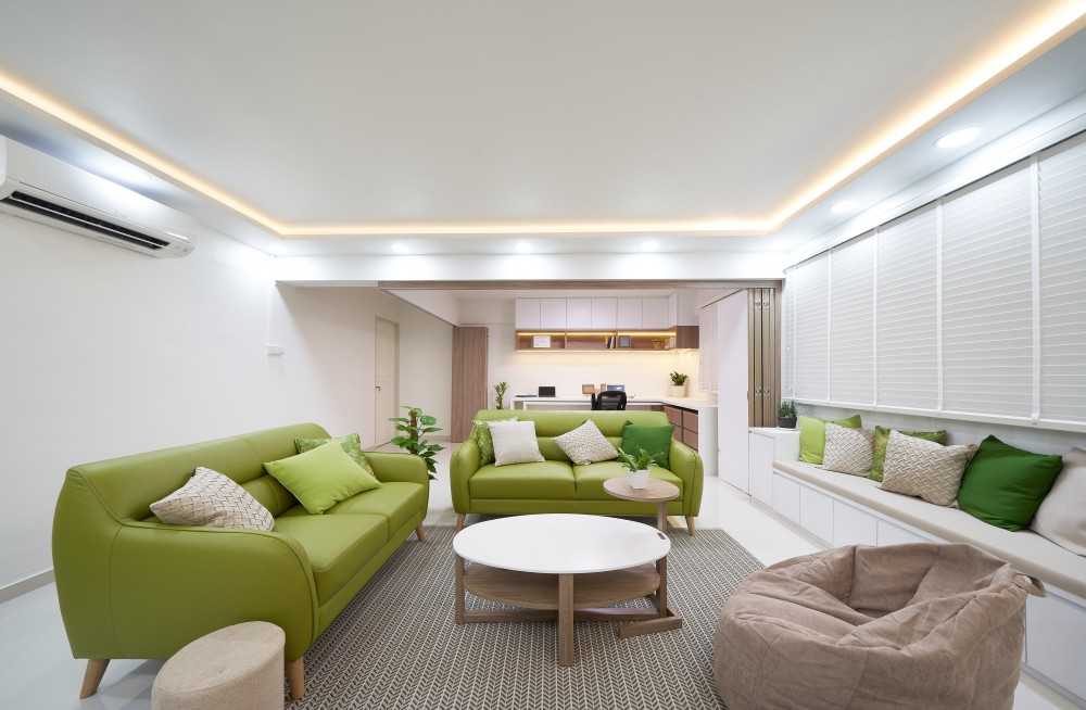 Contemporary Living Room with Bookshelf and Settee