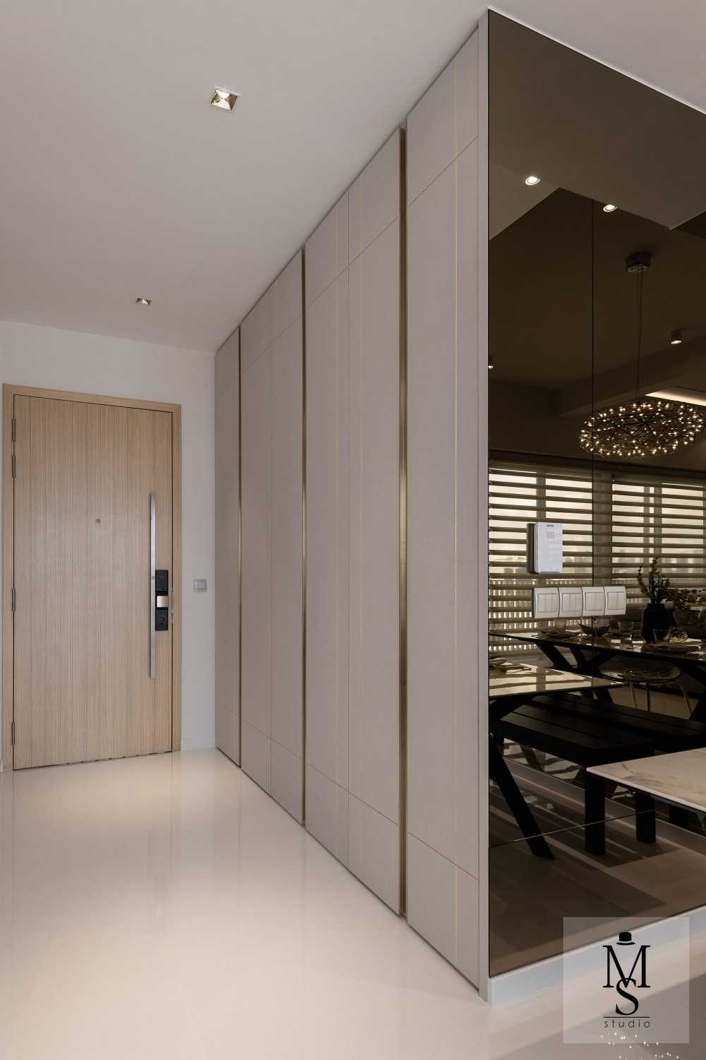 Contemporary Entryway with Mirror and Shoe Rack