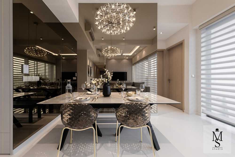 Contemporary Dining Room with Ceiling Light and Chandelier