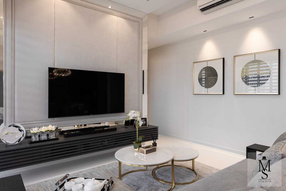 Contemporary Living Room with TV Console and Sofa