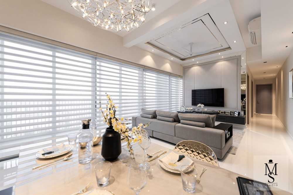 Contemporary Living Room with Marble Floor and Feature Wall