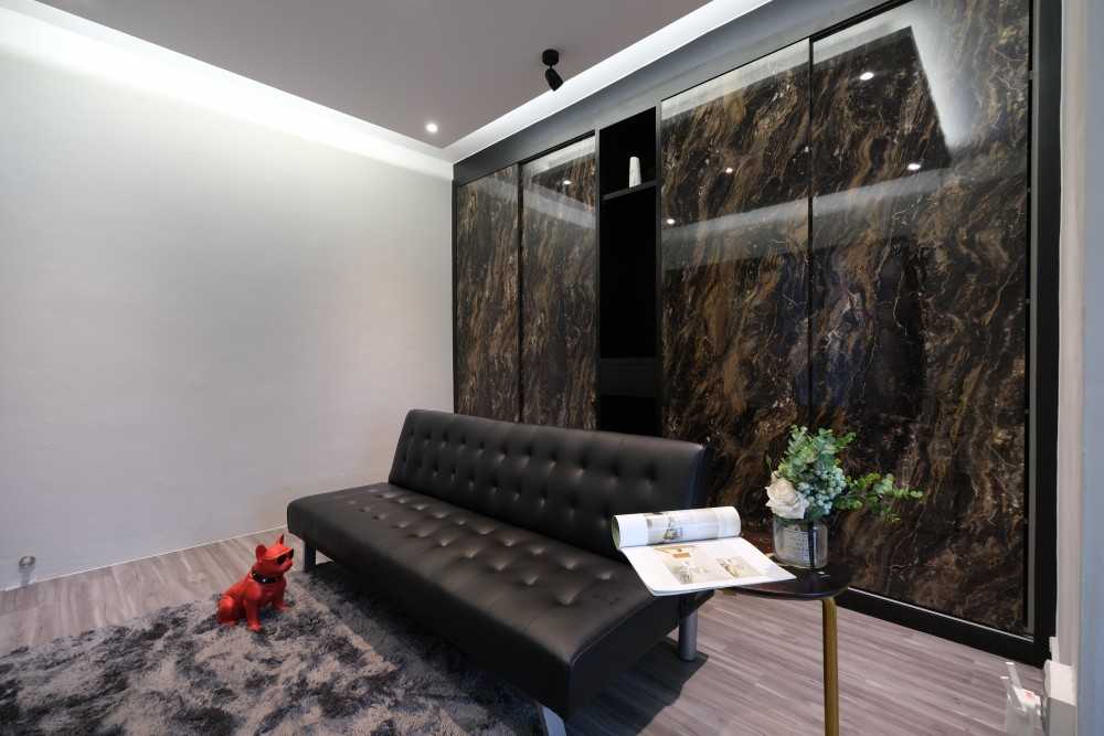 Modern Gaming Room with Sofa and Storage Cabinets