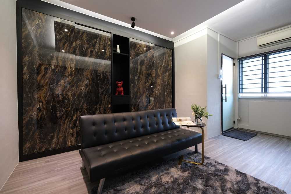 Modern Gaming Room with Sofa and Storage Cabinets
