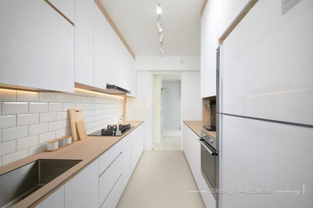 Scandinavian Kitchen with Marble Floor and Wood Flooring