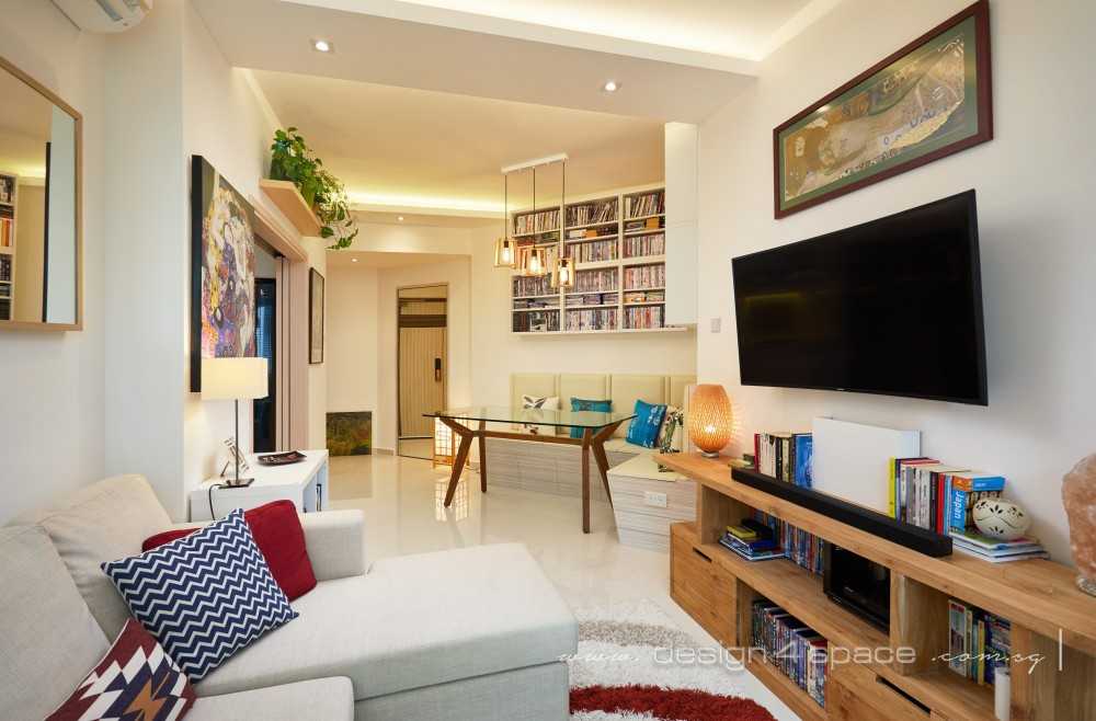 Asian Living Room with Wood Flooring and TV Console