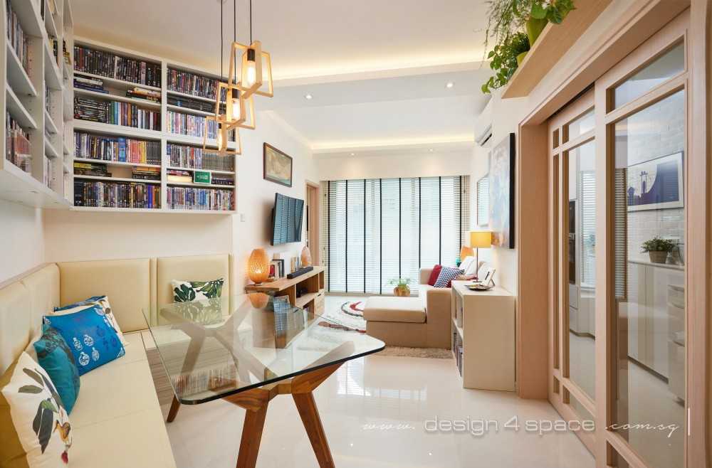 Asian Living Room with TV Console and Drop Light