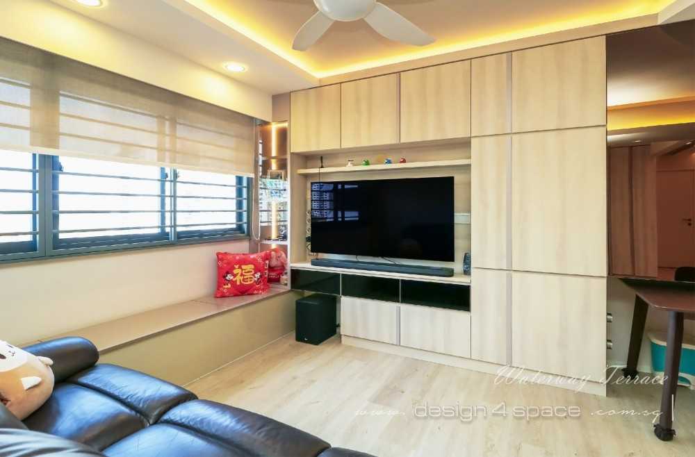 Contemporary Living Room with TV Console and Feature Wall