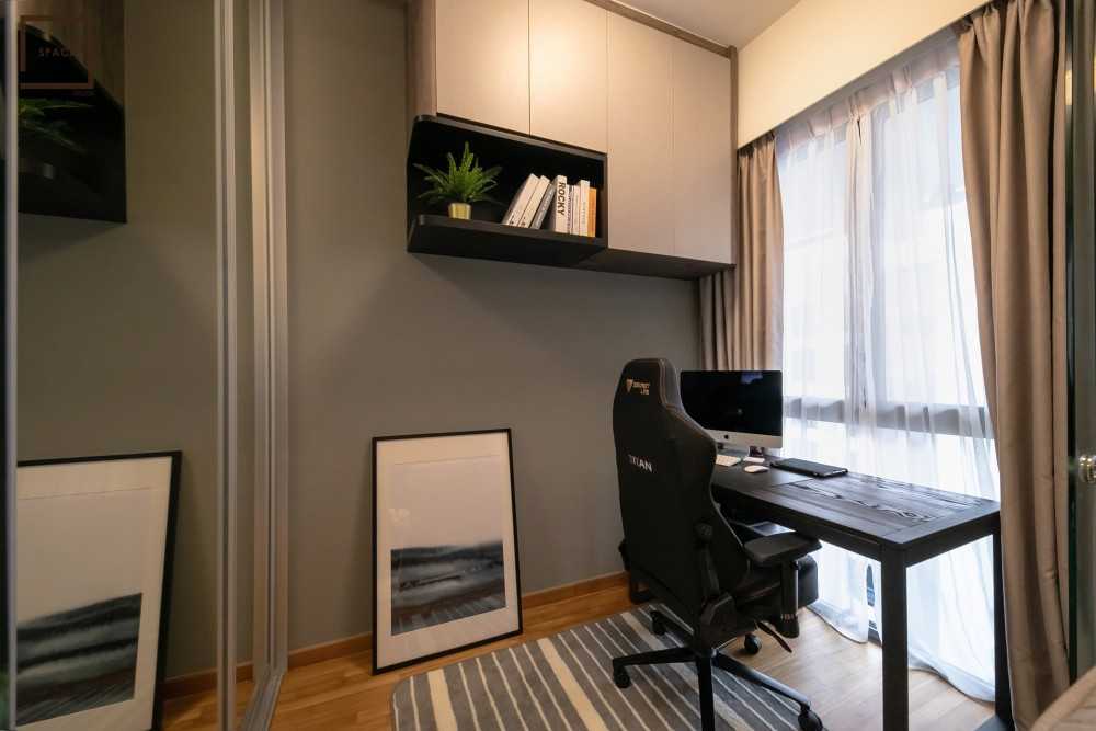 Scandinavian Home Office with Bookshelf and Wall Shelves
