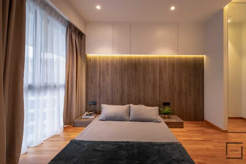 Scandinavian Bedroom with Drop Light and Bed