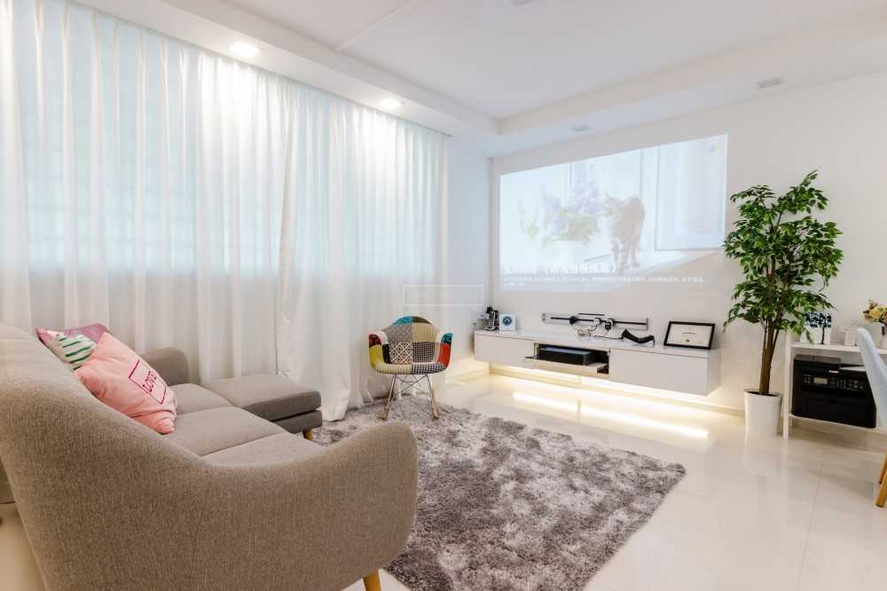 Contemporary Living Room with TV Console and Drop Light