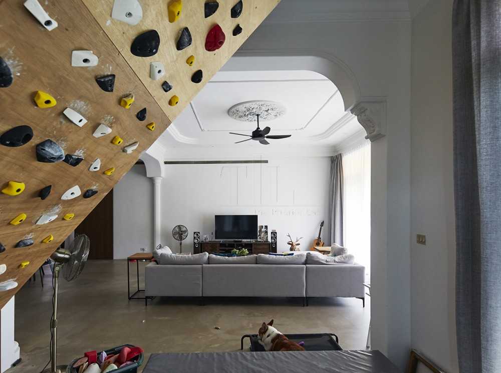 Contemporary Living Room with Cement Floor and TV Console