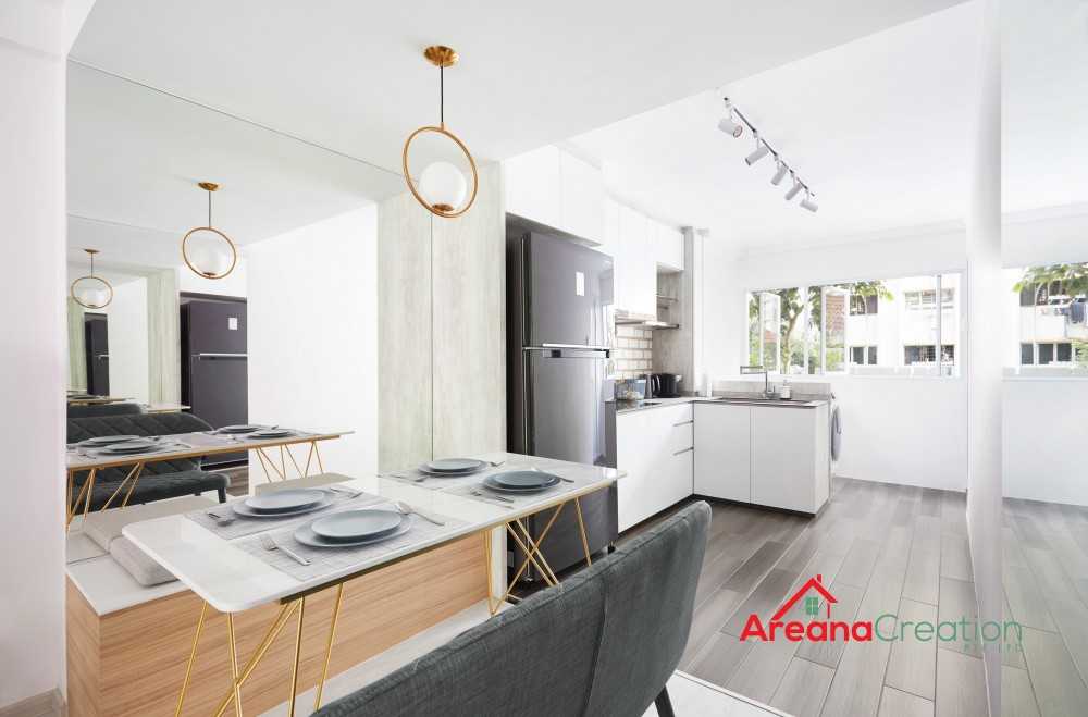 Modern Dining Room with Drop Ceiling and Downlights
