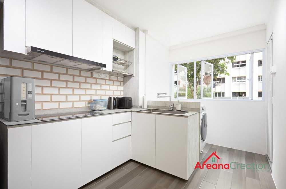 Modern Kitchen with Homogeneous Tiles and Kitchen Window