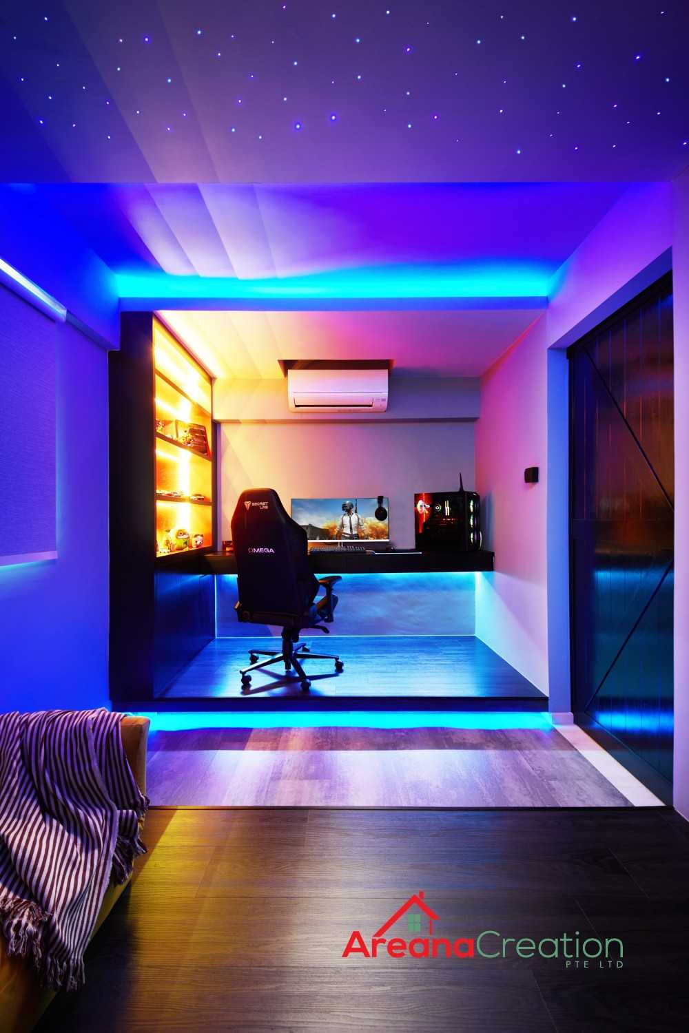 Modern Home Office with Small Storage and Wall Shelves