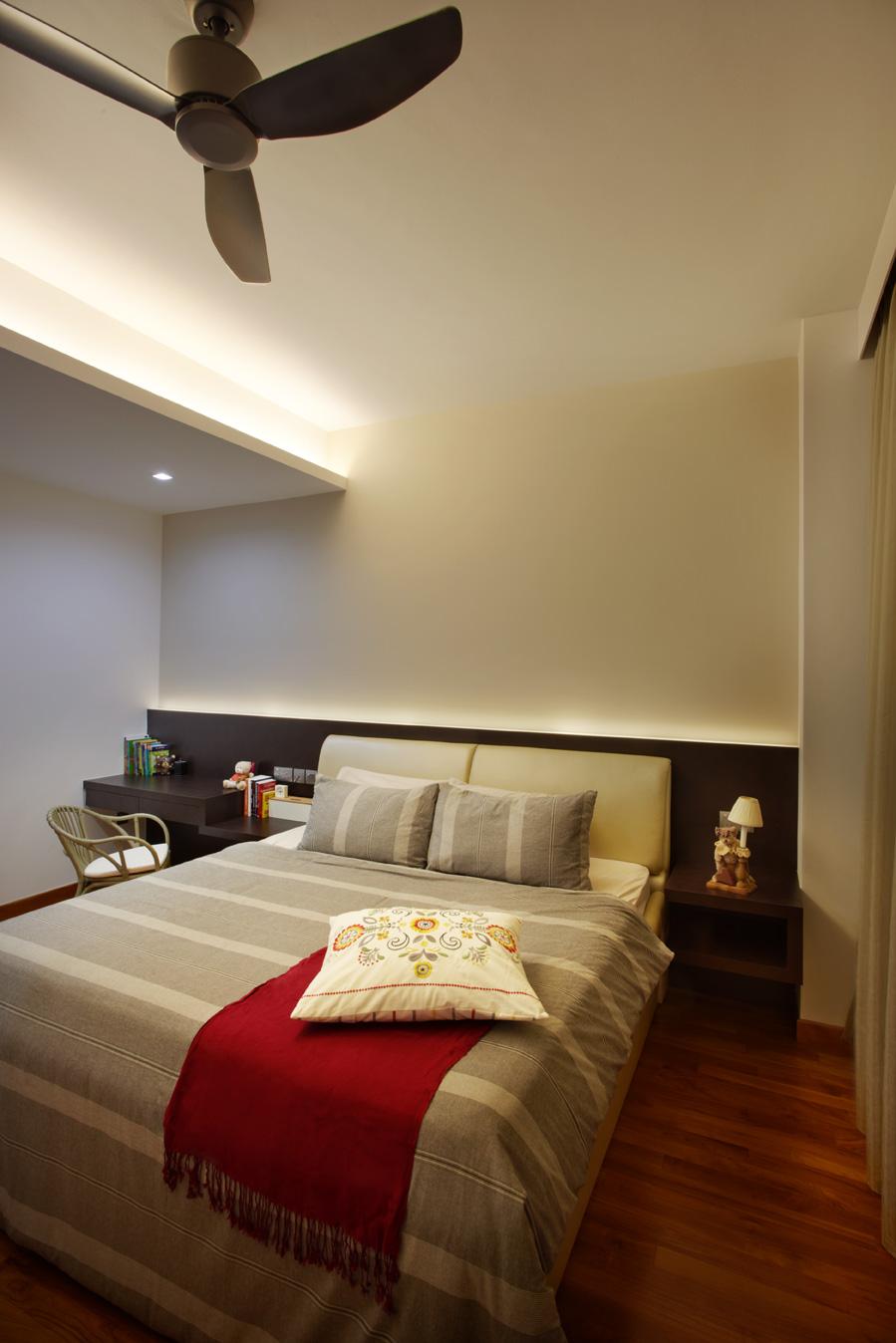 Contemporary Bedroom with Cove Lighting and Drop Ceiling