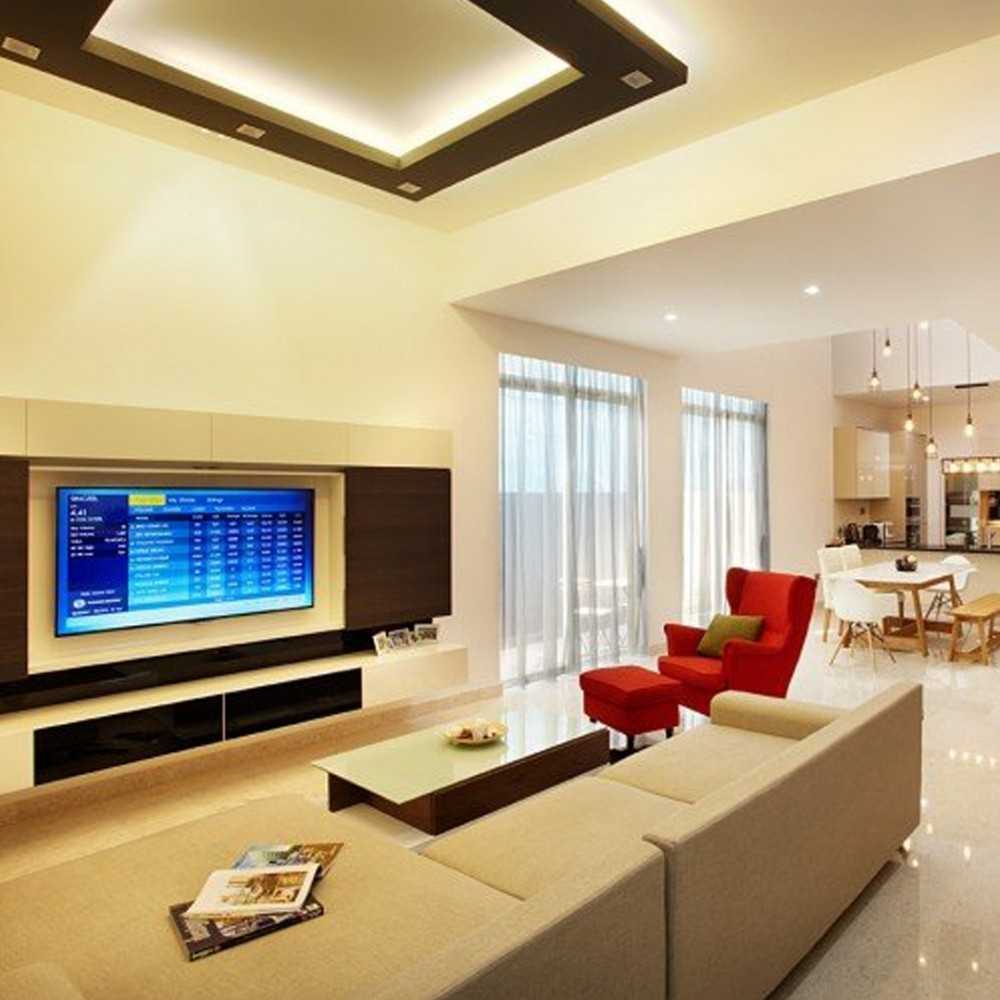 Contemporary Living Room with TV Console and Feature Wall