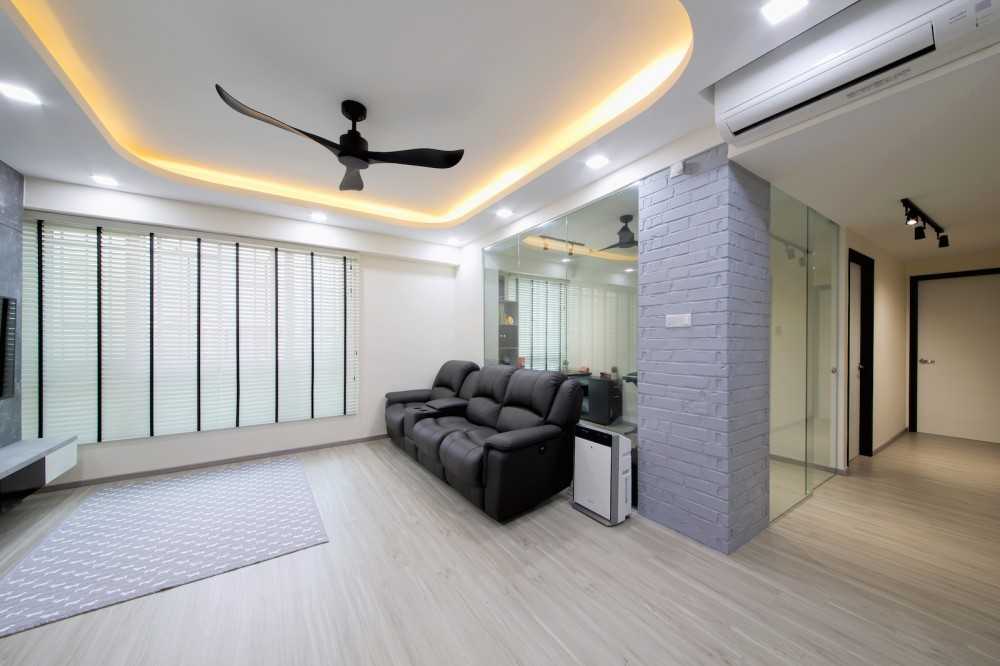 Minimalist Living Room with Vinyl Flooring and Feature Wall