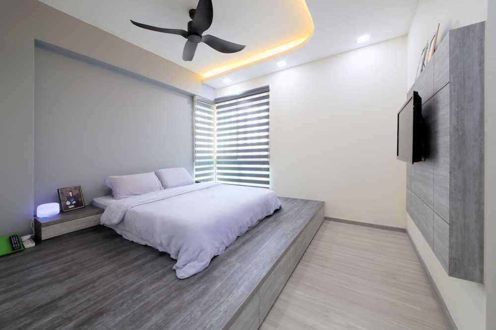 Minimalist Bedroom with Drop Light and Cove Lighting