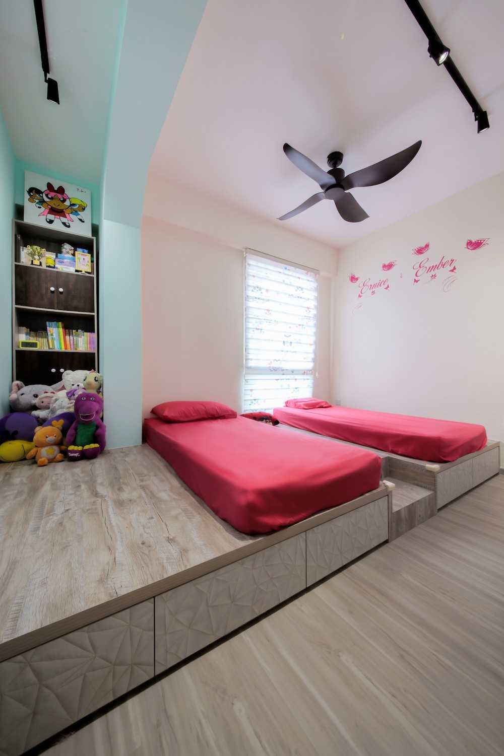 Minimalist Bedroom with Children's Beds and Bed
