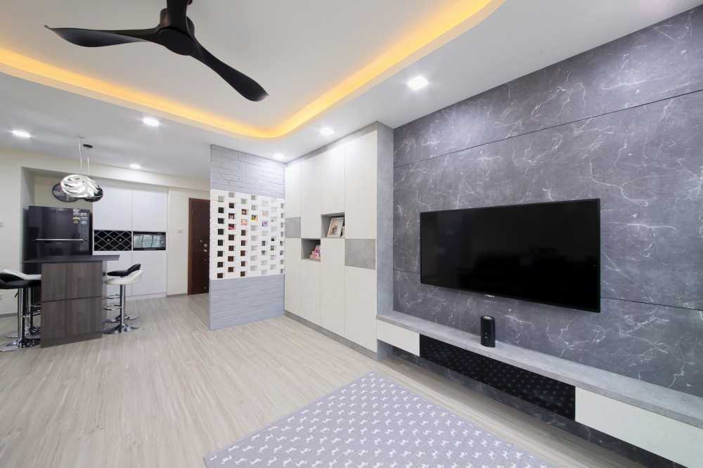 Minimalist Living Room with Vinyl Flooring and Feature Wall