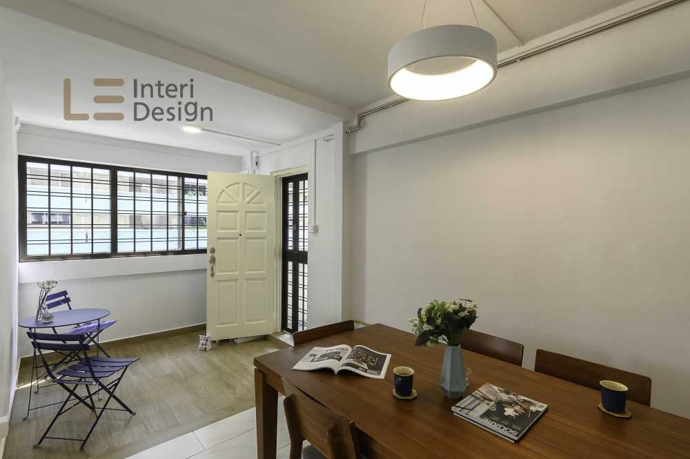 Scandinavian Dining Room with Homogeneous Tiles and Dining Table