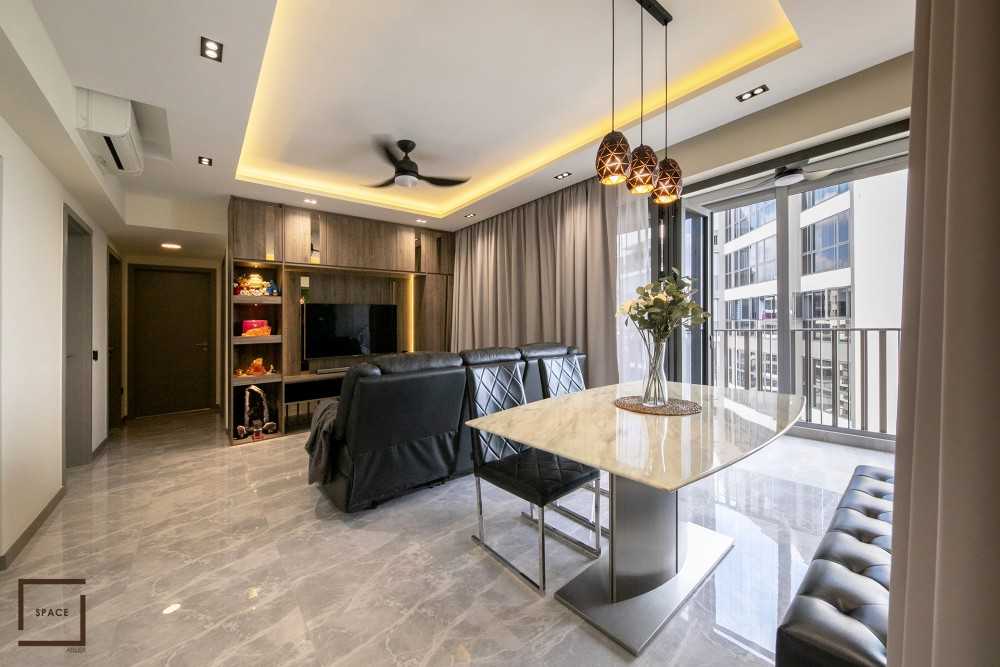 Modern Living Room with TV Console and Cove Lighting