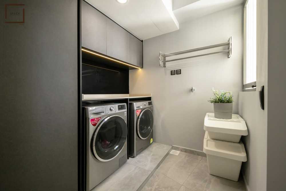 Modern Service Yard with Washing Machine and Laundry Area