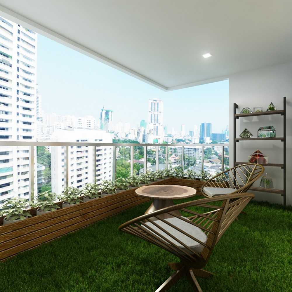 Contemporary Balcony with Window Shutters and Outdoor Chairs