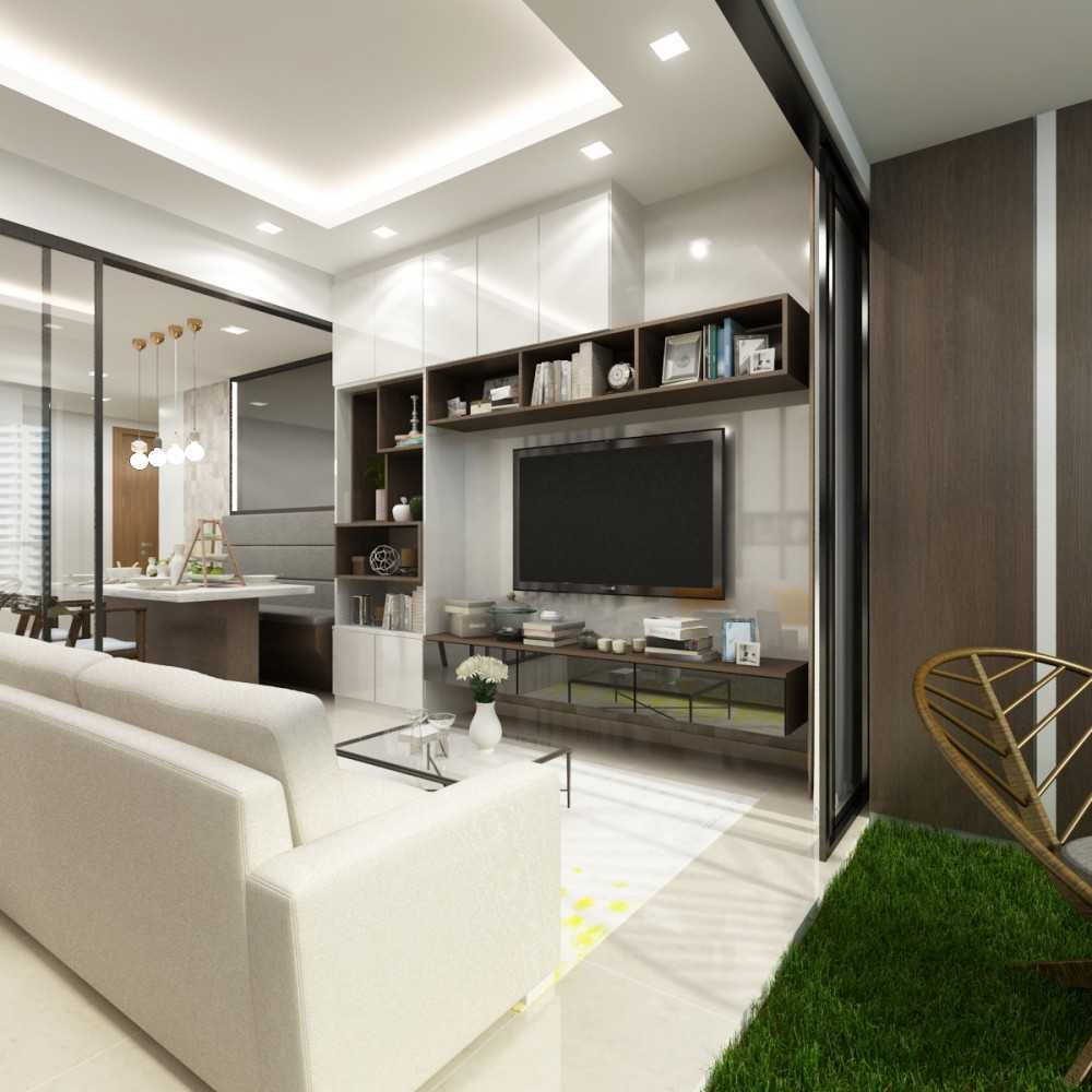 Contemporary Living Room with Marble Floor and TV Console